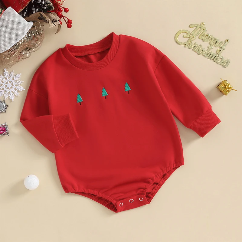 

Christmas Baby Rompers Infant Winter Snowflake Embroidery Round Neck Bodysuit Newborn Long Sleeve Jumpsuits for Cold Weather