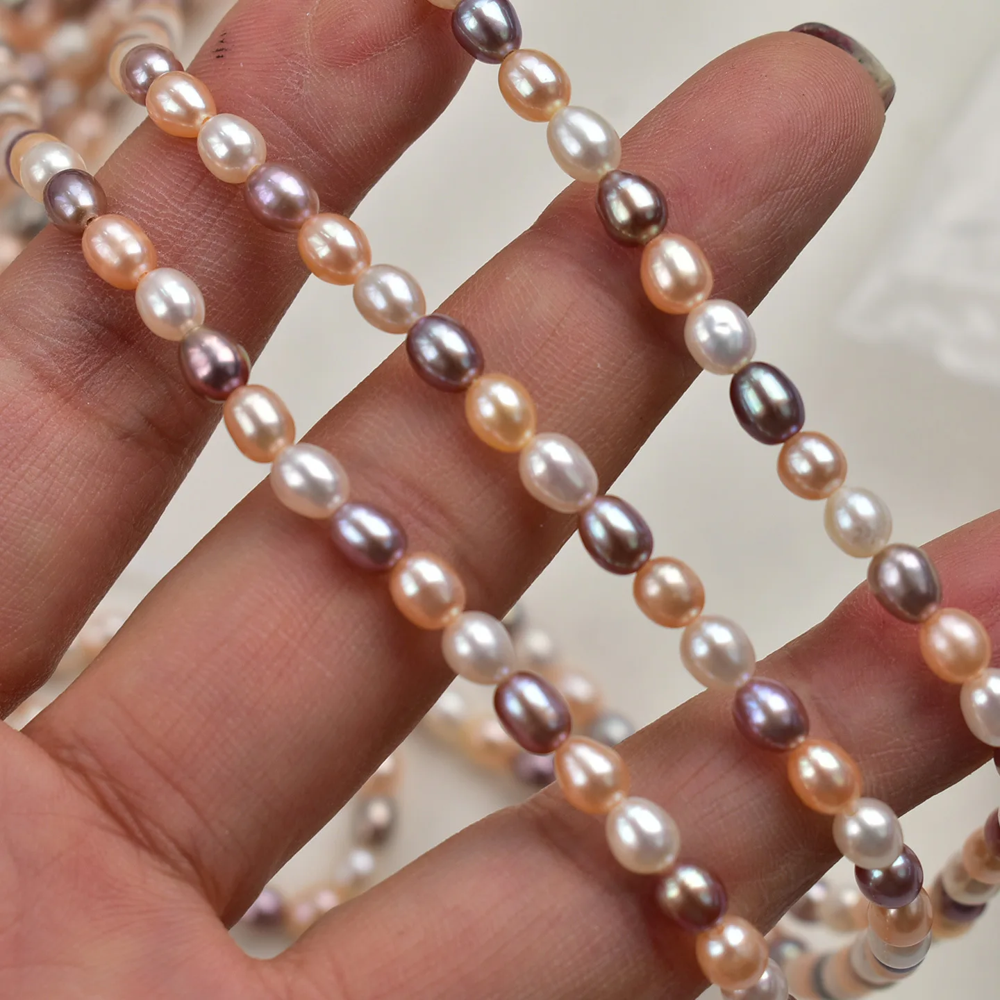 

4-4.5mm Natural Freshwater Pearl Mixed Color Seed Bead Necklace Semi-Finished Candy-Colored DIY Loose Bead Jewelry Accessories
