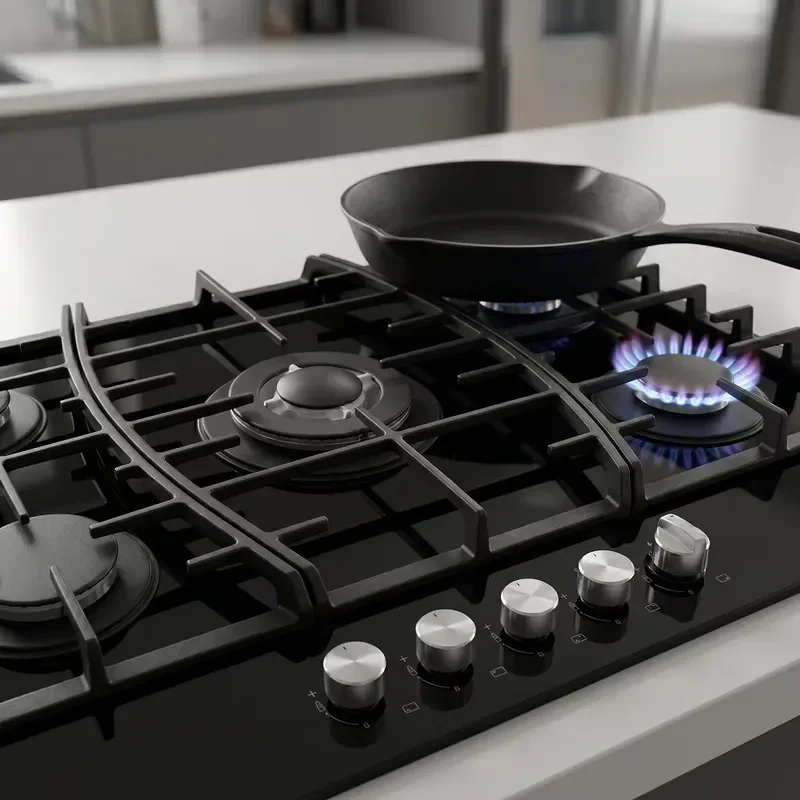 Kitchen cooking equipment 5 burner head embedded gas stove, tempered glass panel, simple installation, easy to clean