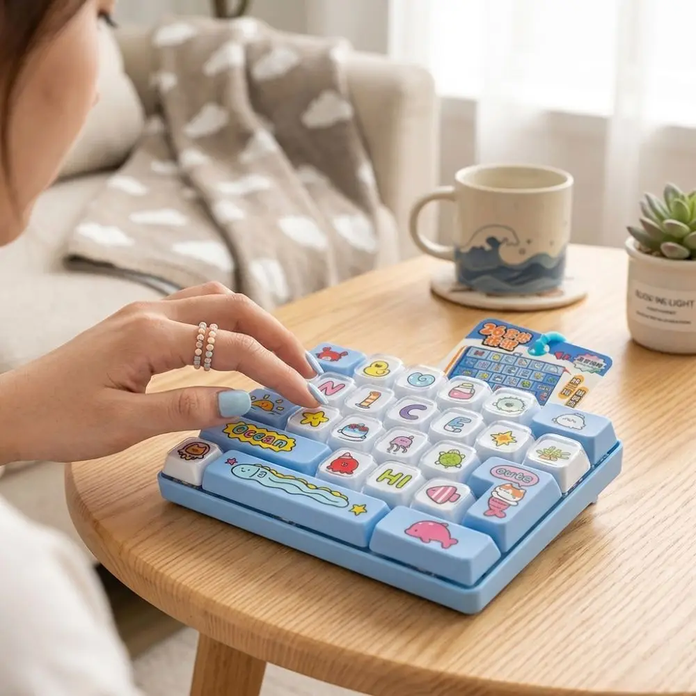 Animal Theme 26 Keys Keyboard Keychain Pressable Keys Clear Key Sounds Fingertip Button Key Ring Cartoon Plastic