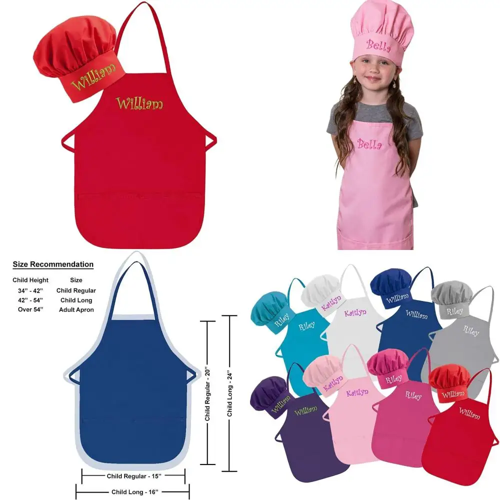 

Детский фартук и шапочка с вышивкой на заказ, сделанные в США, для малышей и детей