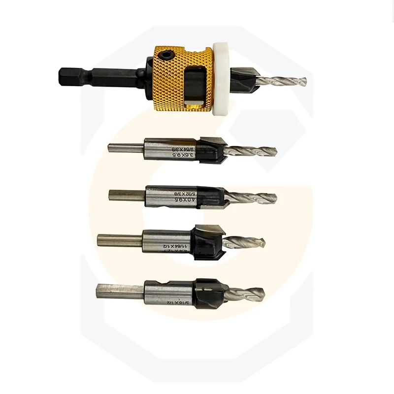 Friction Depth Stop Tapered Carbide Tipped Precise Countersink Low 1/4 Inch Quick Change Hex Shank Countersink Drill Bits Set
