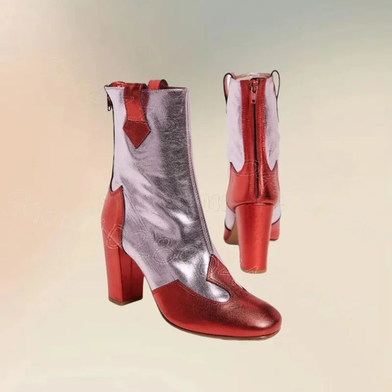 

Mixed Color Totem Print Pointed Toe Boots Back Zipper Women Shoes Chunky High Heels Party Feast Dating 2024 Zapatos Para Mujere