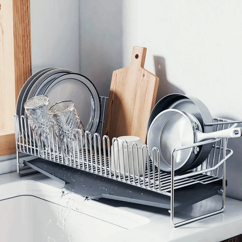 Stainless steel kitchen bowl and dish rack drying organizer narrow edge sink storage ultra narrow countertop bowl rack