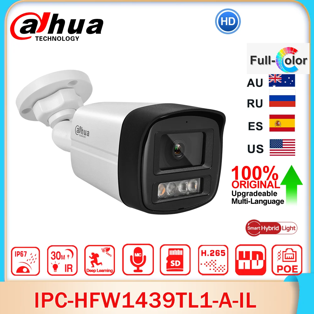 

Dahua Original IPC-HFW1439TL1-A-IL 4MP Entry Smart Dual Light Fixed Bullet Network Camera Full Color Human Detect POE IP67 CCTV