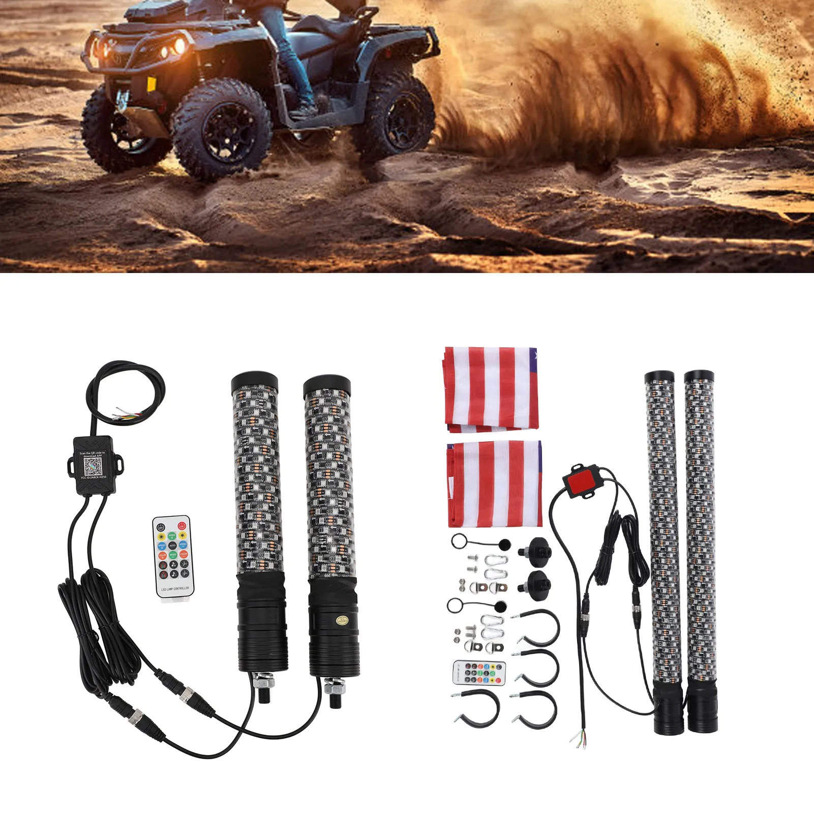 Fouet lumineux LED en spirale RVB, 10 réglages de vitesse, 300 modèles, son activé, chasse, lumières pour RZR UTV RL, tout-terrain, 2 pièces