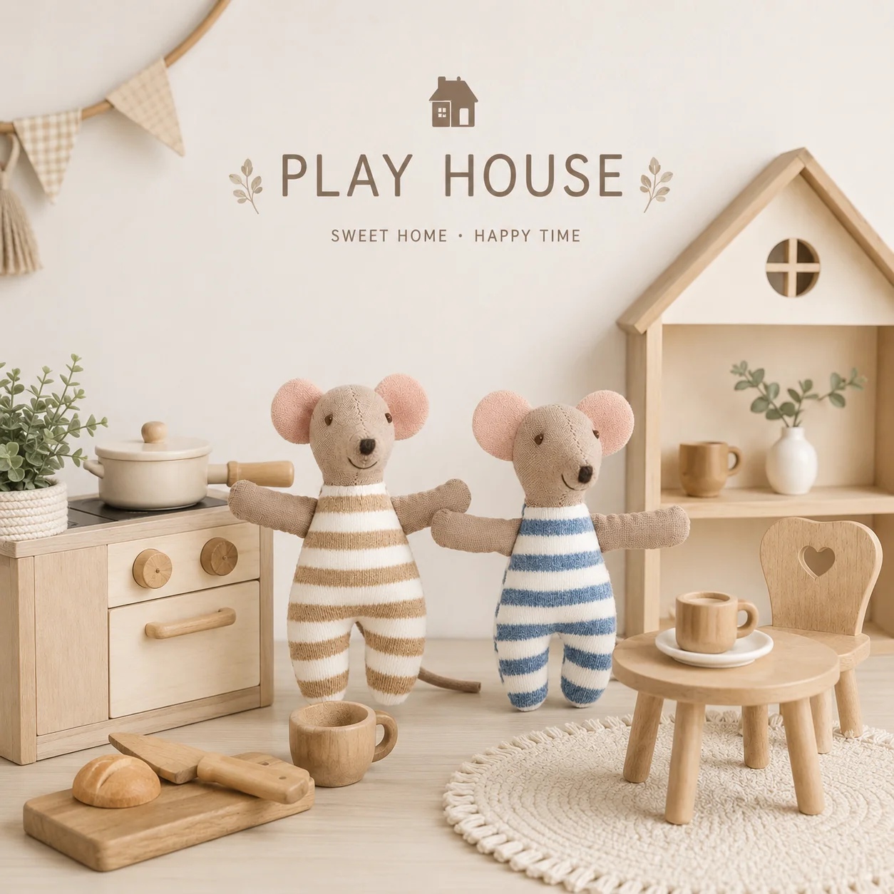 Niedliche Gestreifte Maus Plüschpuppe Nordisches Baby-Spielzeug Weiches Stofftier Kinderzimmer-Deko