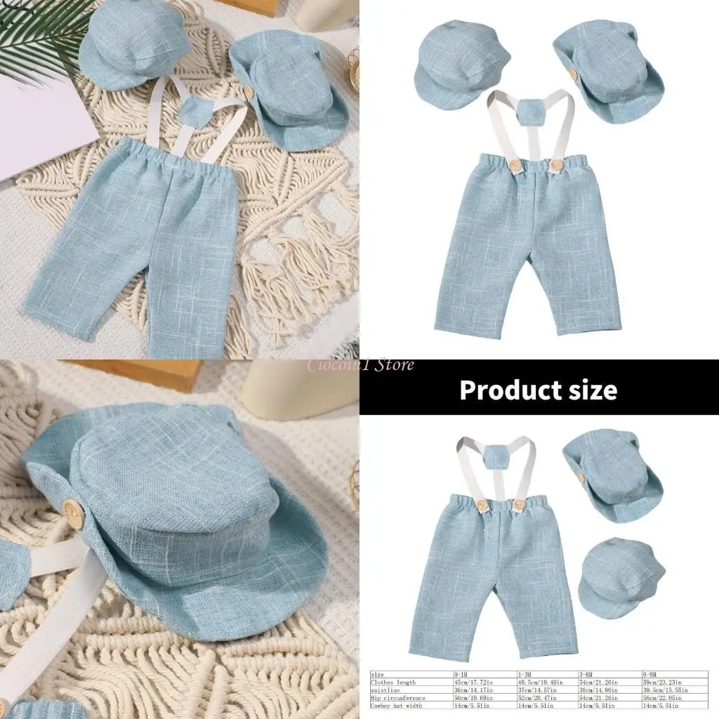 Y1ub حديثي الولادة الدعائم الصبي بوي جينتلمان يناسب رومبير مع رعاة البقر قبعة صبي حديثي الولادة ، زي صورة ممتازة للتقاط الصور #1