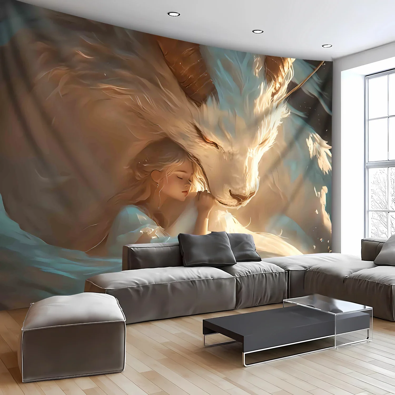 1 Piece Fantasy Angel And Pet Scenery Tapestry Polyester Fabric Perfect For Living Room Bedroom Office Decoration