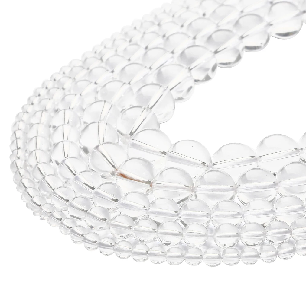 Natürliche weiße, klare Kristallglasperlen, glatte, runde, lose Abstandsperlen für die Schmuckherstellung, Armband, Halskette, Zubehör – Detail 5