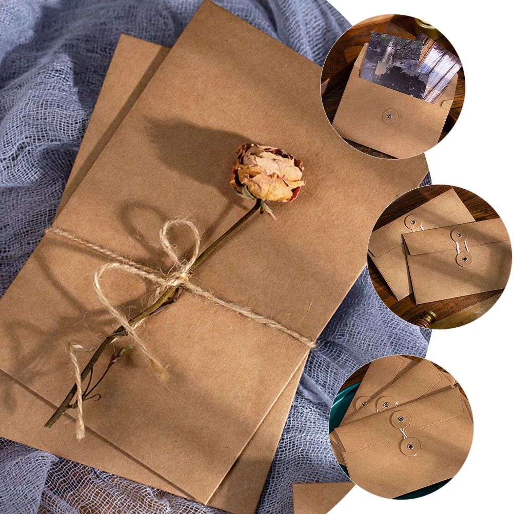 

10Pcs Office Binding Storage Bags Kraft Paper Envelopes Simple Packing Letter Holders Portable Card Organizers