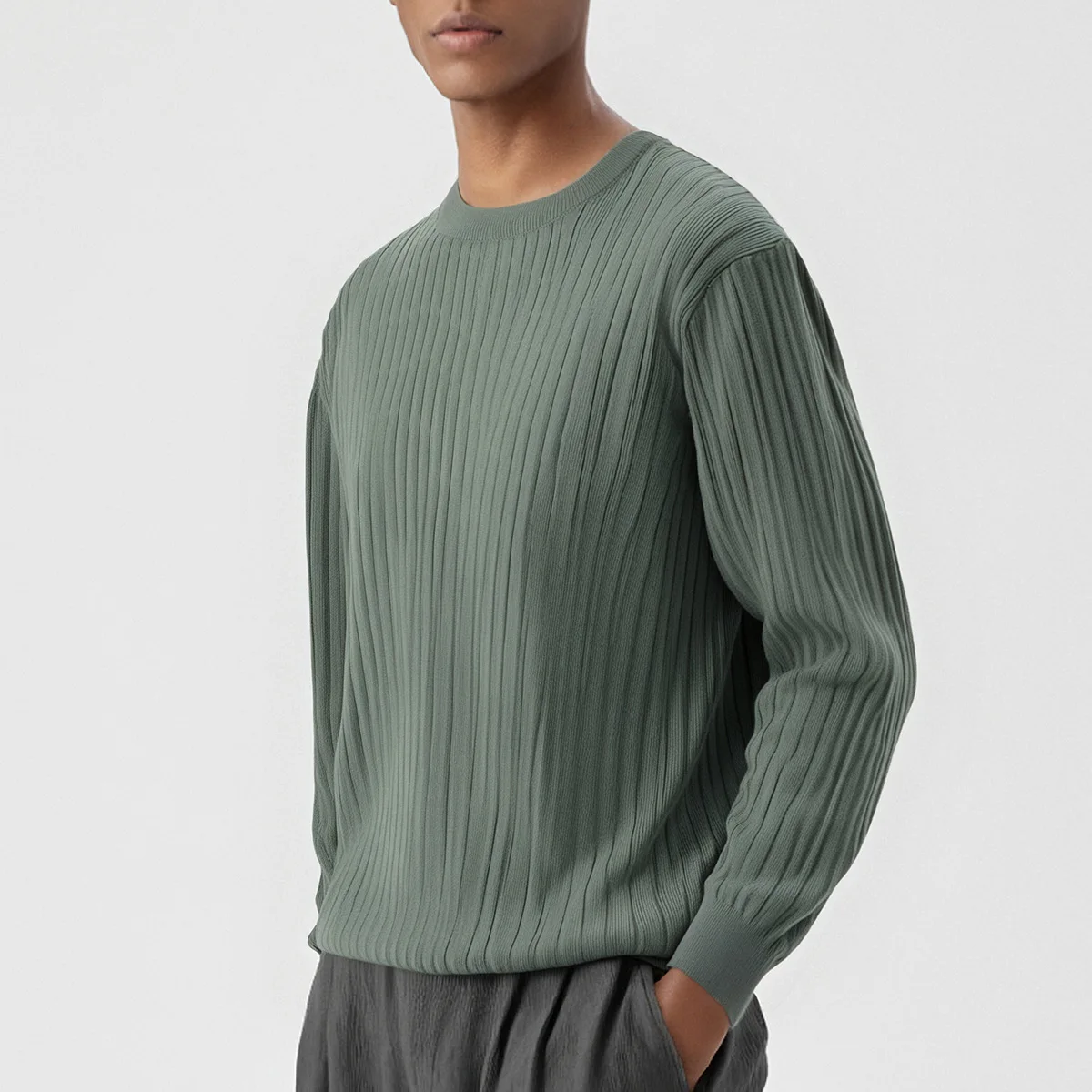 Мужской повседневный свободный универсальный новый теплый вязаный пуловер с круглым вырезом и длинными рукавами, не скатывается, свитер