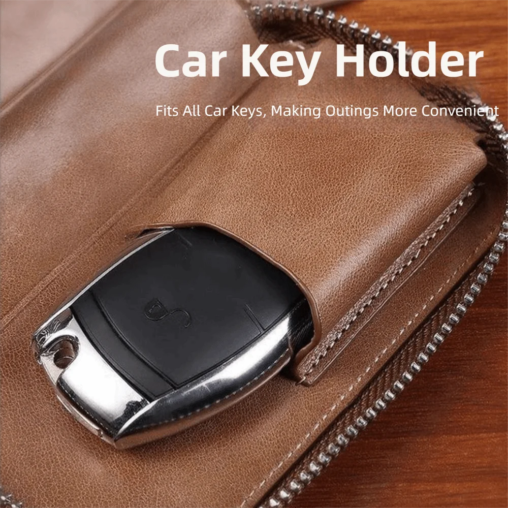 Car Keychain Retro Key Organizer Pouch Fashion PU Leather Car Key Wallet Zipper Portable Key Storage Organizer Commuting Use