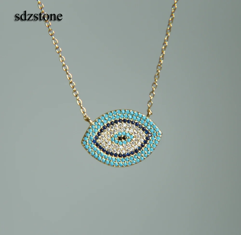 Turkish Style fine 925 silver Evil Eye Necklace for Women Long 18\