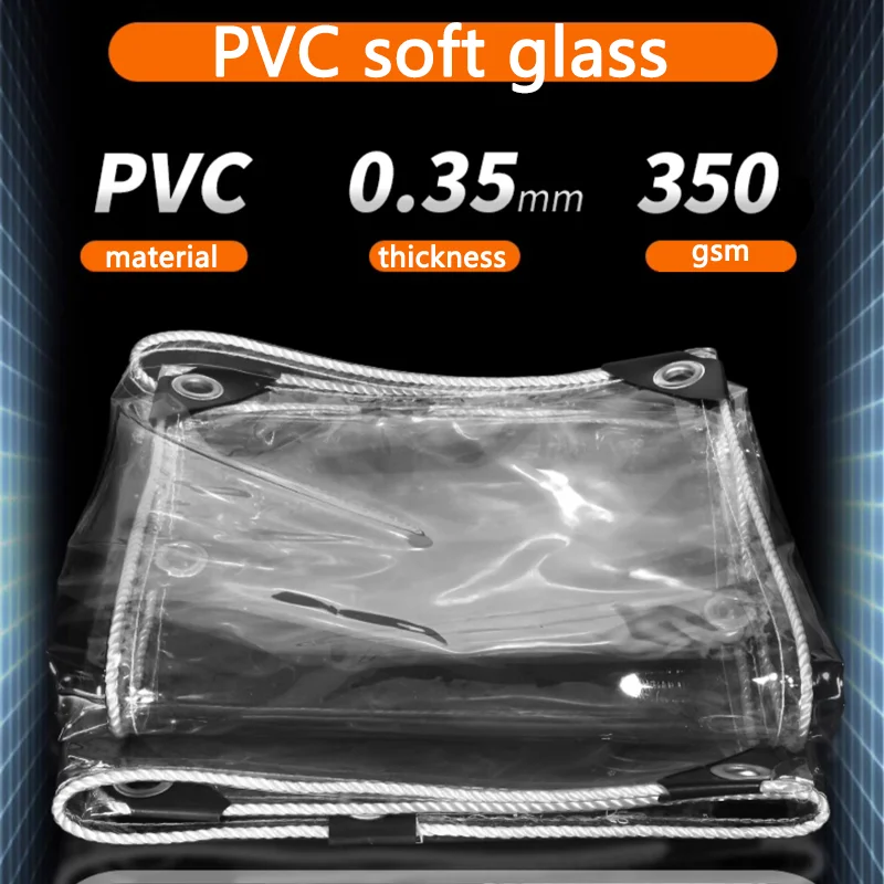 0.35mm Thick Outdoor Transparent Tarpaulin Garden Balcony PVC Rainproof Cloth Door Window Clear Tarps Waterproof Tarpaulin