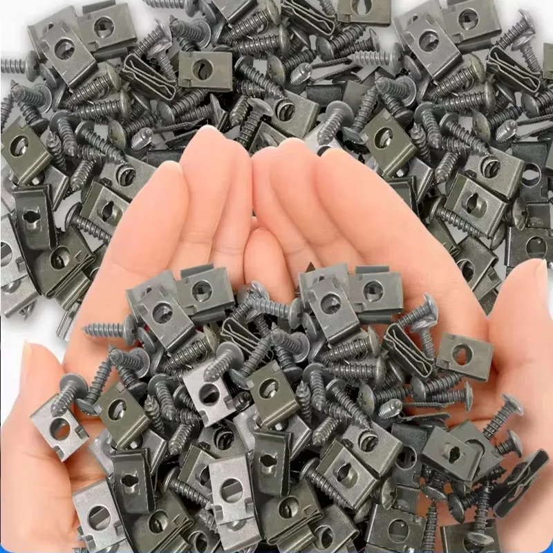 Self Tapping Screws Metal Fastener Clip for Car Motorcycle U-Type Clip with Screw Anti-rust Protection Clip Screw Iron Sheet Kit