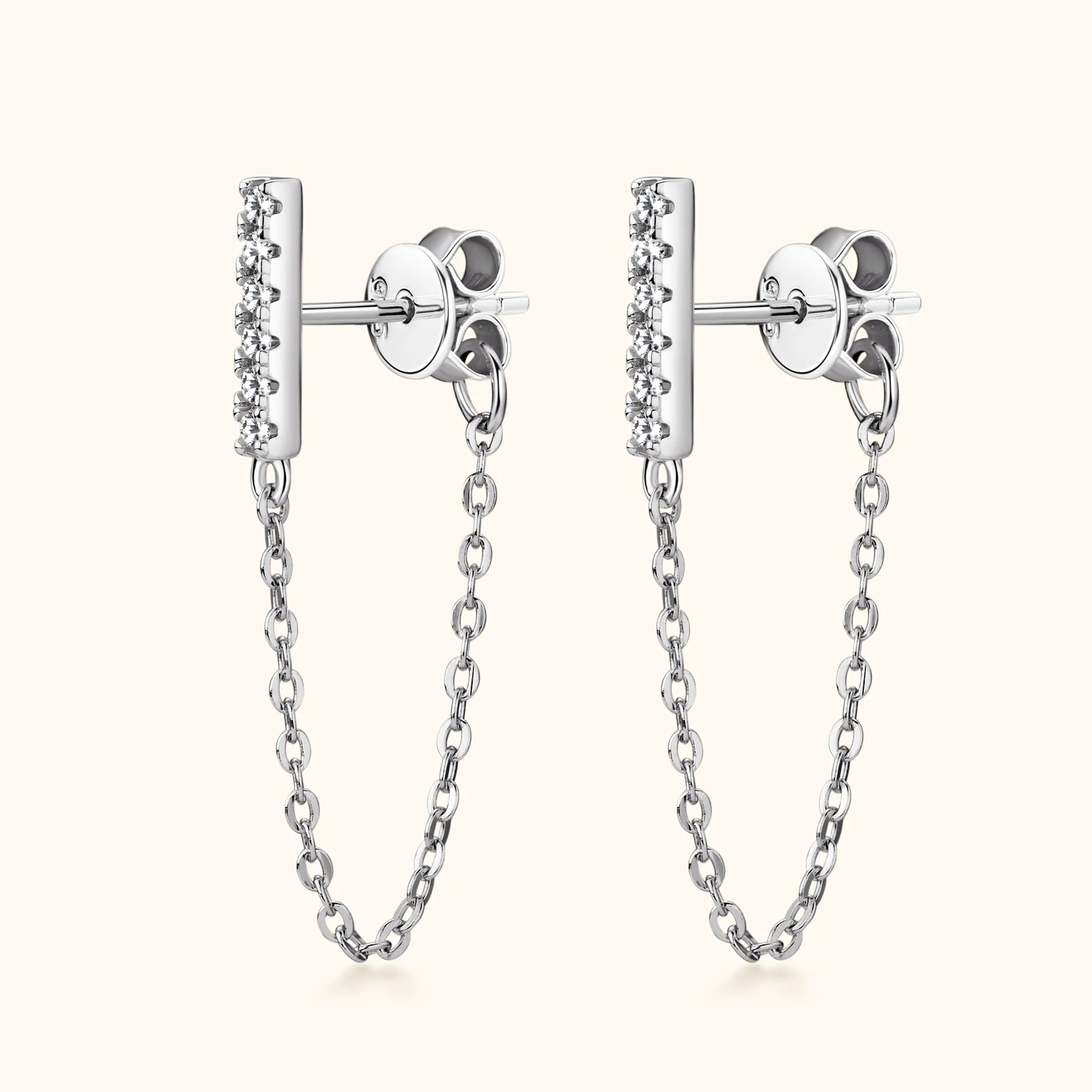 Original 925 Sterling Silver Long Chain Stud Earrings 1.4mm Full Moissanite Diamond Earring for Women Trending Jewelry Gift 2023