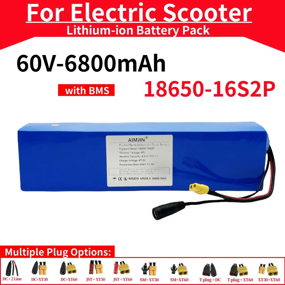 

16S2P 18650 Lithium-ion Battery Battery Pack 60V 6800mAh Built-in BMS Rechargeable Battery Suitable for Electric Scooter