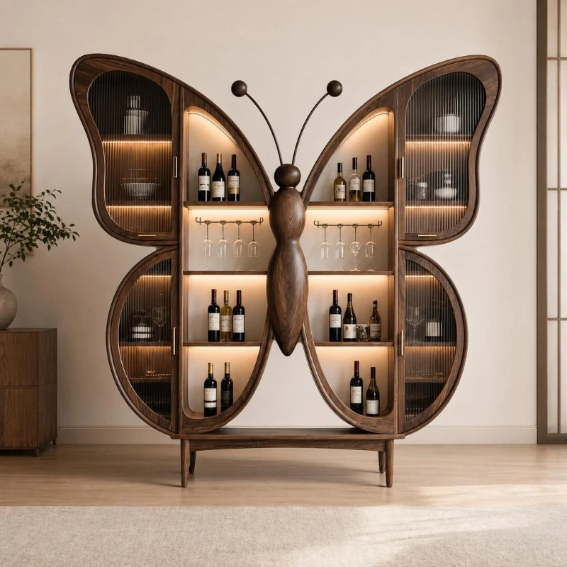 Modern minimalist butterfly-shaped solid wood wine cabinet, new Chinese style living room, study, hotel, villa, clubhouse displa