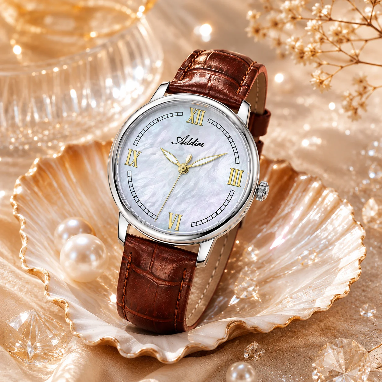 ADDIES 31mm Ladies Wristwatch Sapphire Glass Waterproof Wristwatches for Women Mother of Pearl Dial GL32 Dress Watch for Women