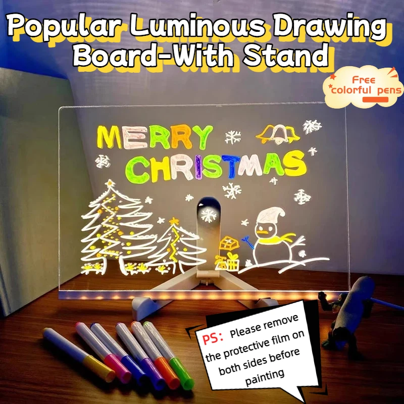 Attached With 7 Colorful Pens Light Up Acrylic Message Board Rewritable DIY Children's Glowing Drawing Board Message Lamp 2026