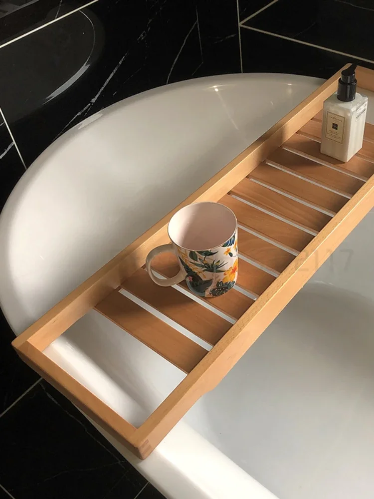 Solid Wood Bathroom Bathtub Shelf Simple Storage Board Japanese Style