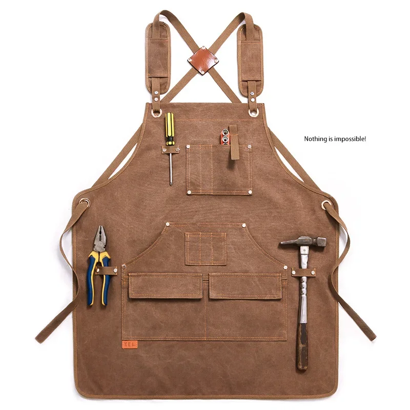 New Durable Goods Heavy Duty Unisex Canvas Work Apron with Tool Pockets Cross-Back Straps Adjustable For Woodworking Painting