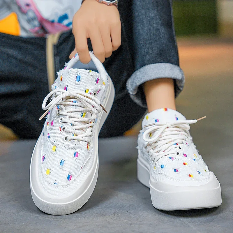 

Мужская обувь, новинка 2024, легкая, тонкая, дышащая парусиновая обувь, повседневная спортивная универсальная обувь на толстой подошве, модная обувь для доски