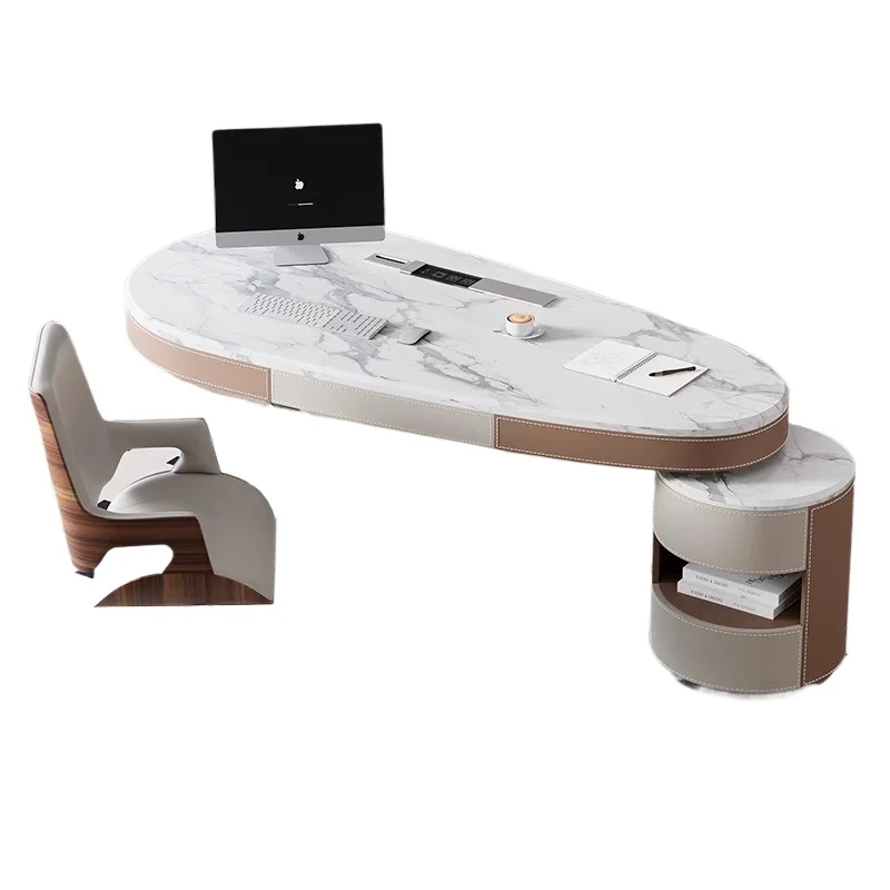 

Light luxury simple saddle leather desk