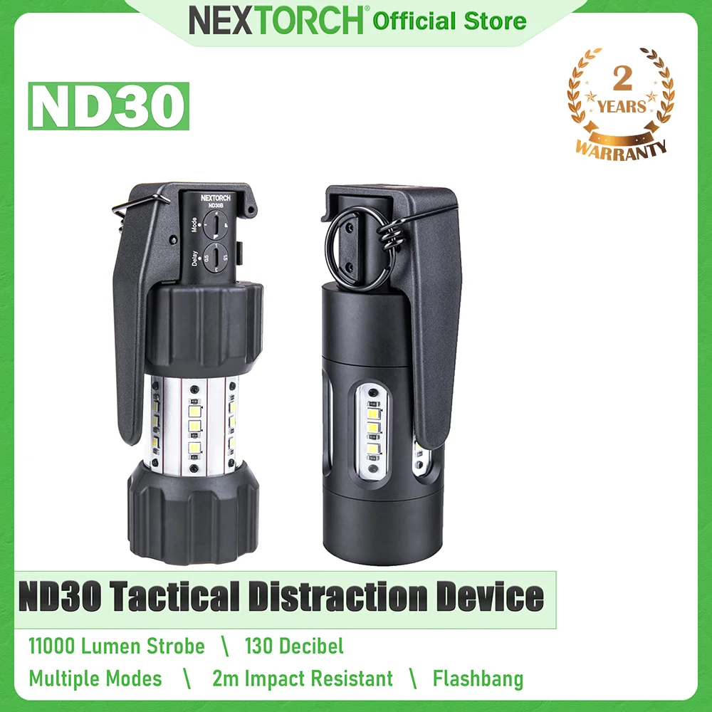 NEXTORCH ND30 ND30B 11000 루멘 전술 방해 장치 130dB LED 강력한 전술 손전등, 휴대용 빠른 당김, 1225 cd