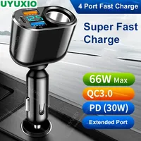 UYUXIO Multi Port USB C Car Phone Charger PD 30W with Voltage Display Extend Port Super Fast Charge Adapter for iPhone Samsung