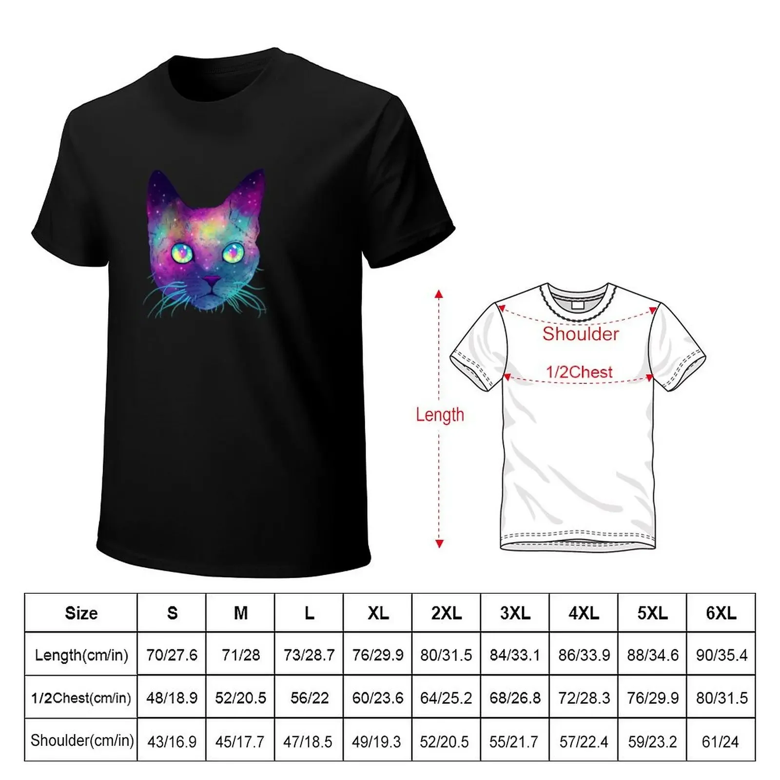 Galaxy Cat Face / Feline Look / eyes Psychedelic Techno Sticker T-Shirt Relaxed Fit Casual Short Sleeve Top