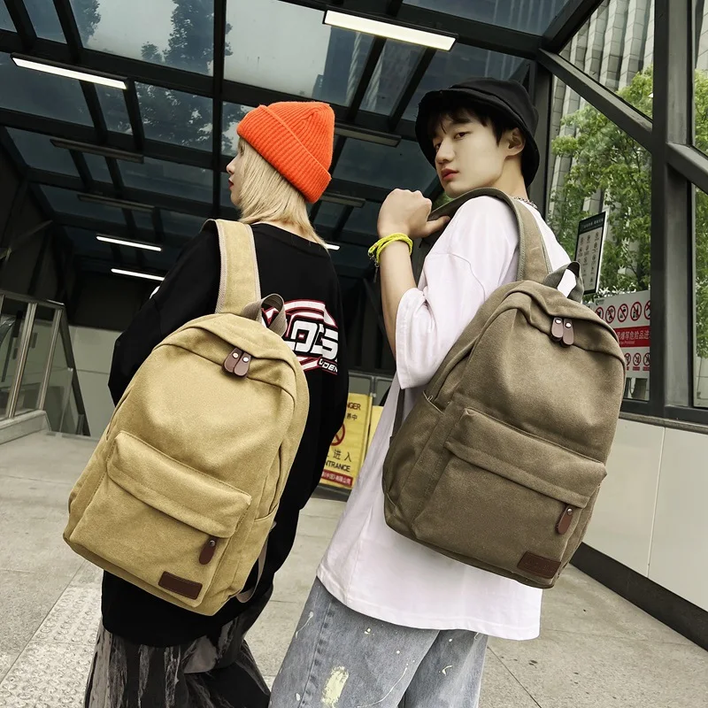 Men\'s Canvas Casual Backpack Fashion Trendy Simple Backpack Schoolbag for Female Students Back Pack for Teenager