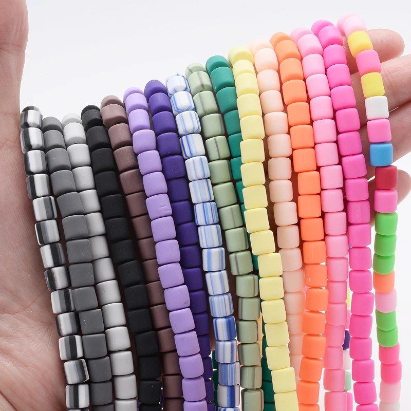 6mm 60Pcs/Lot Colorful Barrel Polymer Clay Beads Cylinder Loose Spacer Beads For Handmade Jewelry Making DIY Bracelet Necklace