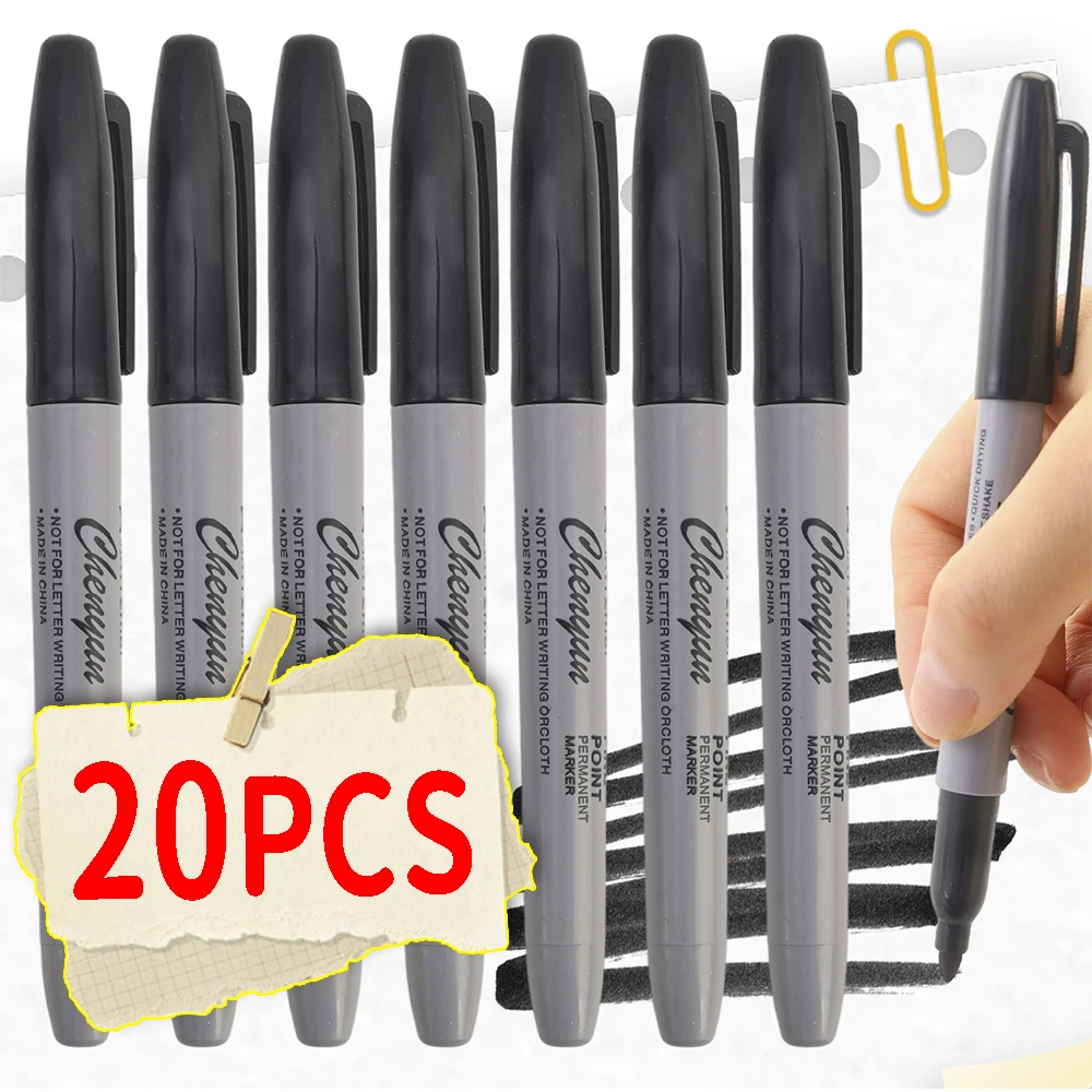 

10/20 Pcs Fast Drying Fine Tip Black Permanent Markers Waterproof Smudge Proof Marker Suitable for Office School Supplies