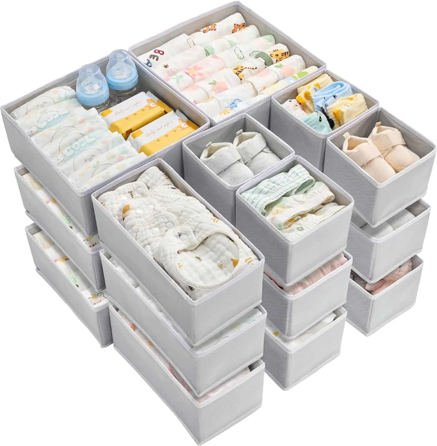 

18-Pack Baby Clothes Organizer, Foldable Fabric Drawer Storage Bins for Socks, Ties, Scarves