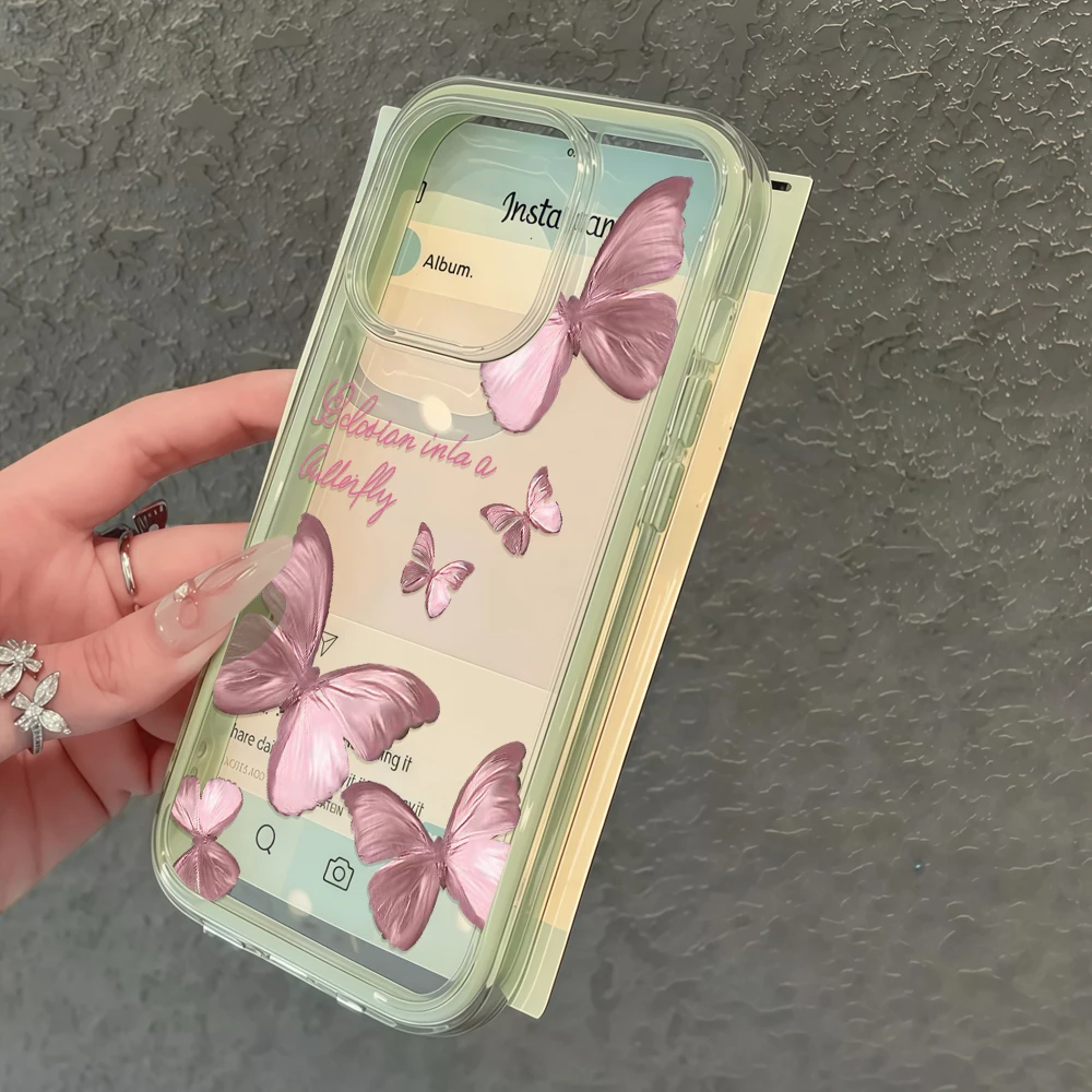 Luftige, transparente rosa Schmetterlings-Handyhülle für Galaxy A57 A37 A55 A54 A36 A35 5G S25 S24 S23 Plus, transparente zweifarbige Airbag-Hülle – Detail 4