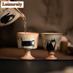 Japanese Kiln Change Zhiye Cat Ceramic Tea Cup Retro Wood-fired Porcelain Large Master Cup High Foot Tasting Mug Kung Fu Tea Set