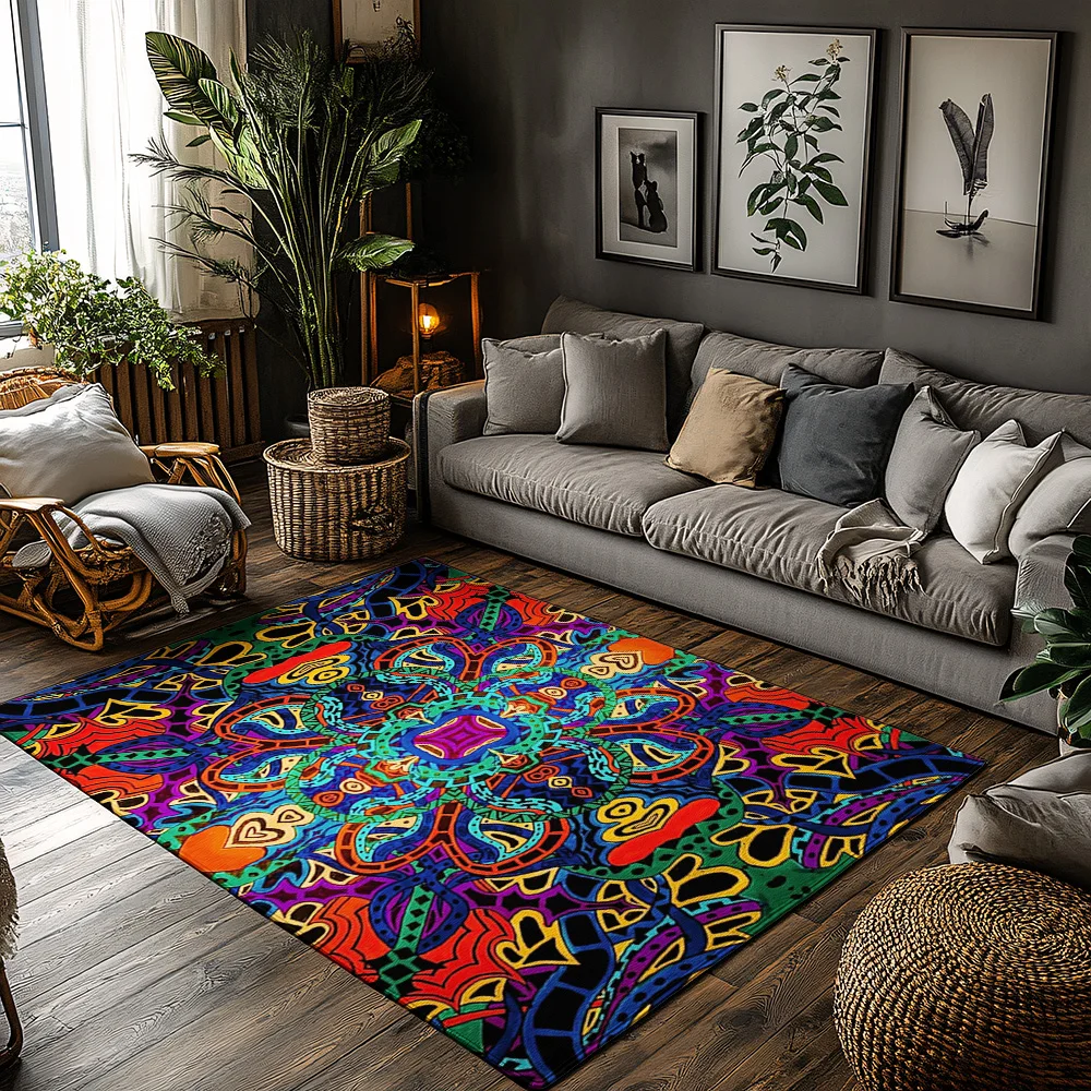 

Unique Psychedelic Pattern RugTrippy Bohemian DecorVibrant Area RugMeditation Room MatColorful Floor CoveringHome AccentGift Ide