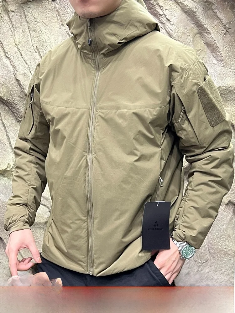 

Waterproof Warm Cotton Jaet Men's Tactical Cotton Clothes P Cotton Filling Youth Faion Stand Fit Long Sve Hoodie