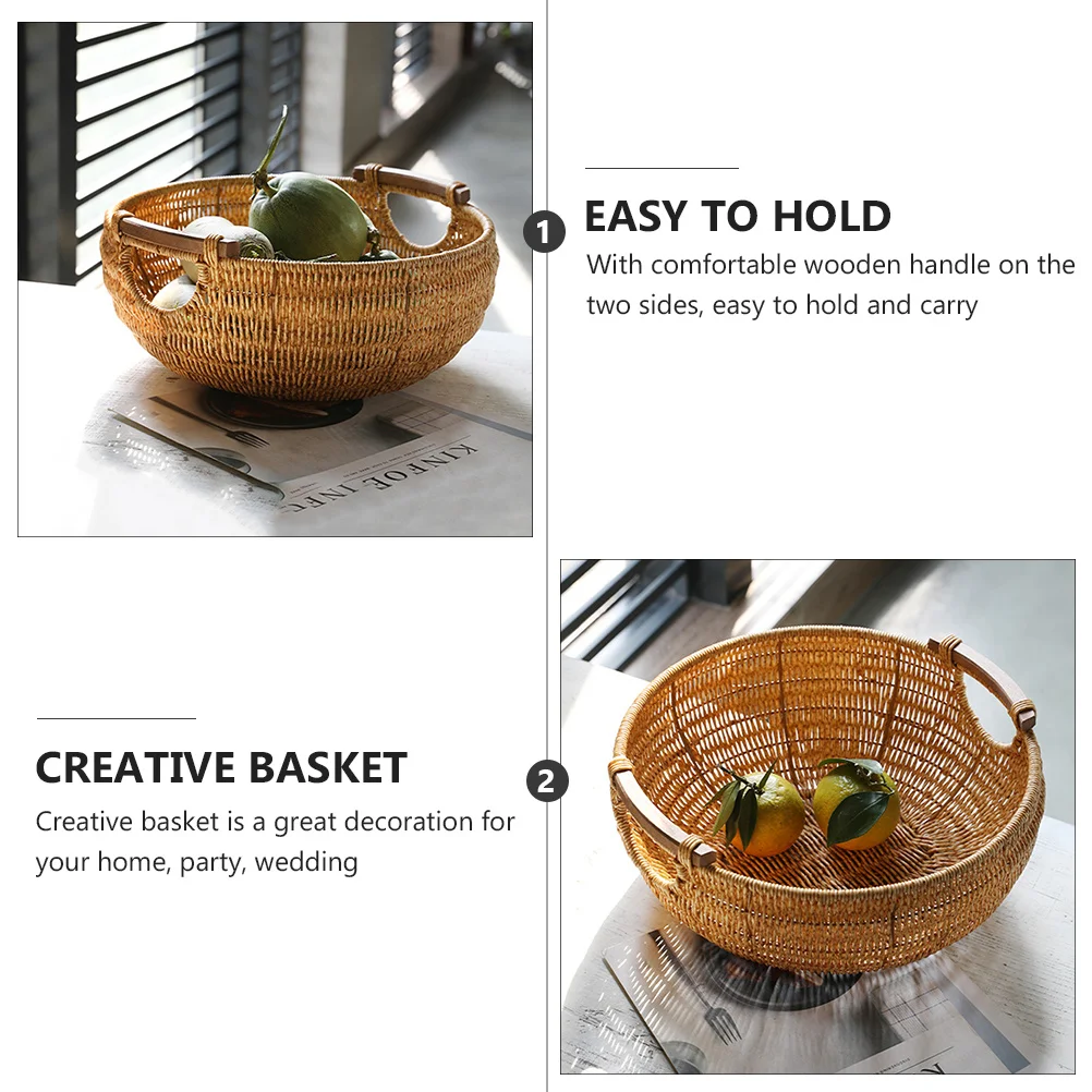 

1Pcs Handmade Decorative Imitation Rattan Woven Basket Storage Container Fruit Vegetable Snack Holder Portable Bread Basket