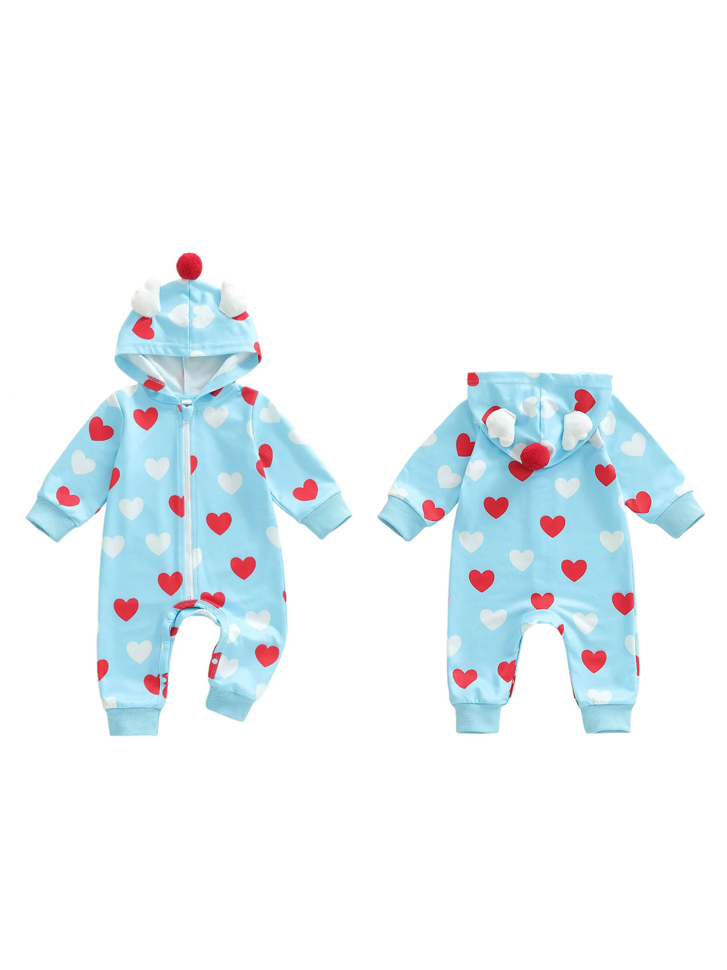 

Adorable Baby Girl Heart Print Hooded Romper with Long Sleeves Zip Up Closure and Cozy Soft Fabric for Maximum Comfort