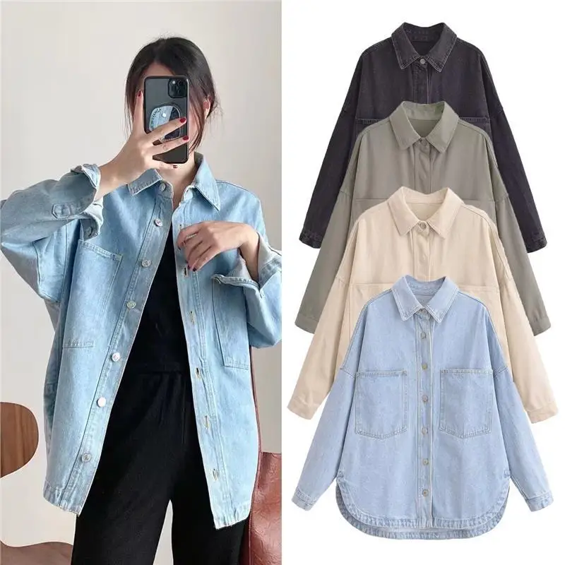 

Spring Autumn 2025 New Casual Waed Denim irt Jaet Women's Street Sle Loose Fit Outerwear for Middle-Aged Women