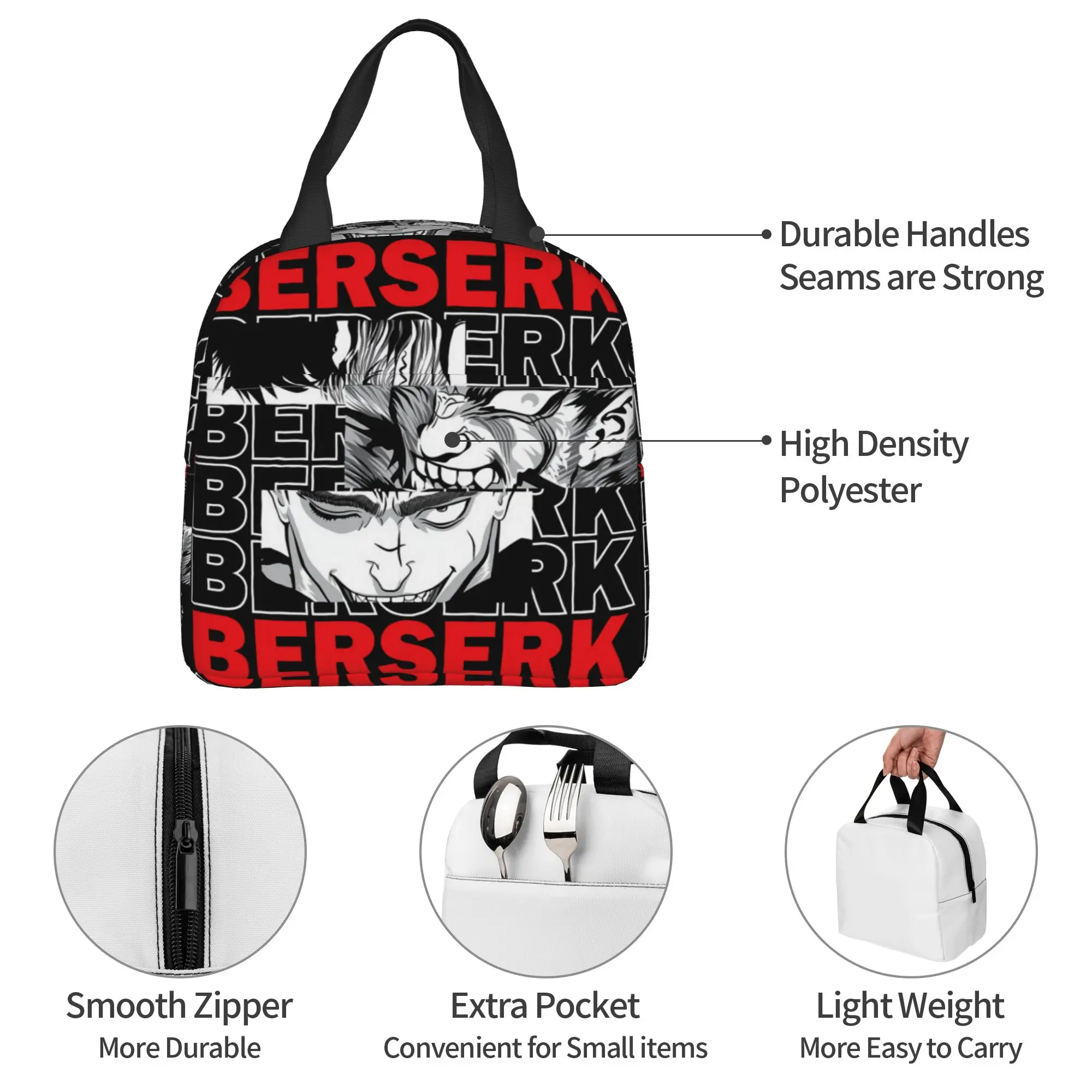 B-Berserks Bolsa de almuerzo con aislamiento térmico, con estampado de la marca Warrior Comic, contenedor portátil para el almuerzo, caja de almacenamiento de alimentos para el trabajo y la escuela