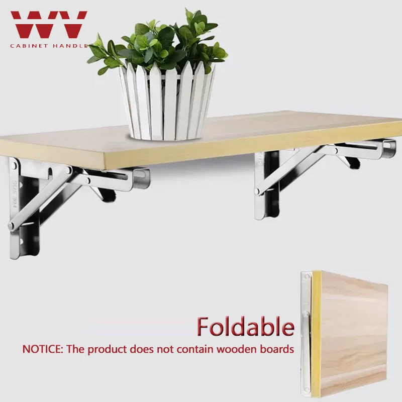 2PCS Folding Angle Shelf Bracket Heavy Duty Triangle Stainless Steel Collapsible Shelf Bracket for Table Work Bench Wall Mounted