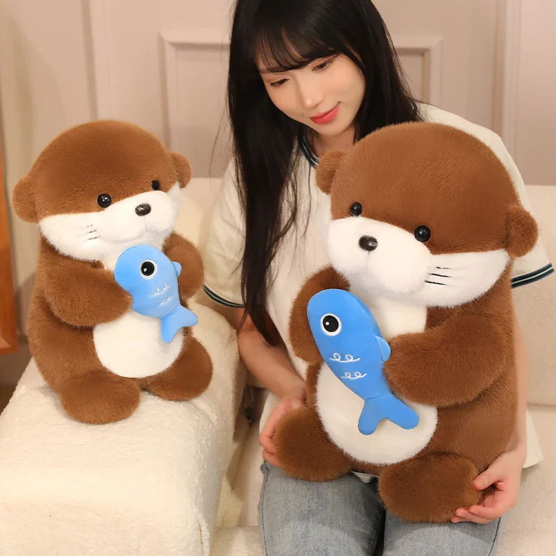 Kawaii  Otters Hold Fish Animals Plush Toys Soft Dolls Comfortable Fabric Office Soft  Pillow Cartoon Dolls Girls Birthday Gifts