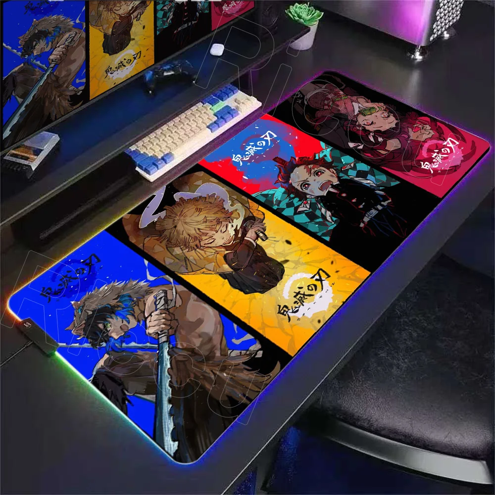 Nieuwe Hot Blooded Demon Slayer LED Gaming Muismatten Grote Bureaumat PC Gamer XXL Muismat RGB Muismat Lichtgevende Muizen Mat 900x400