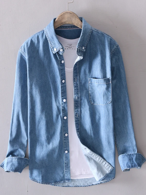 

Loose Fit Men's Denim irt Long Sve Casual Spring Autumn Inner Wear Outer Jaet Youth Sle Pure Cotton Non-iron Design