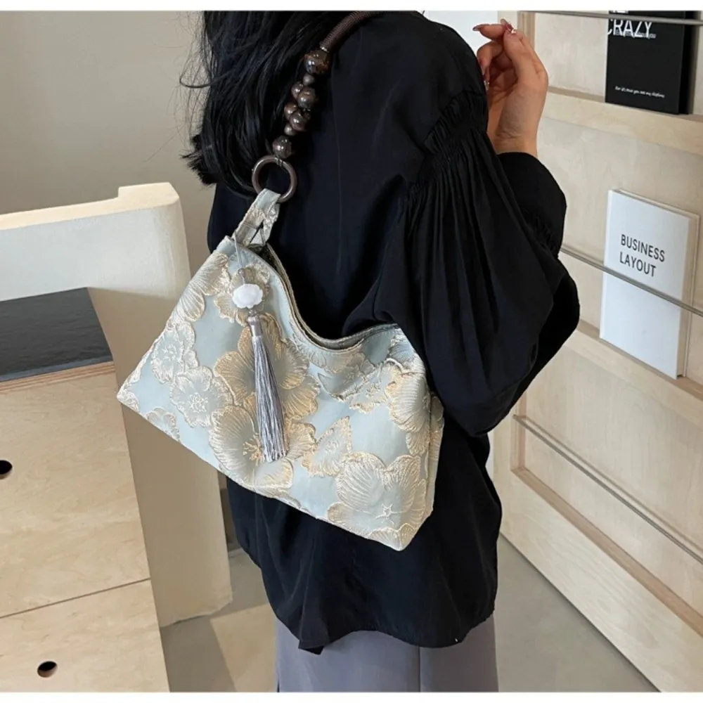 � Mittlere Kapazität ​ Damen-Schultertasche mit Stickerei ​ ​ Ethnische Muster-Stickerei ​ Nähgarn für Handarbeiten ​ ​ Quasten-Anhänger-Tasche ​ – Detail 20