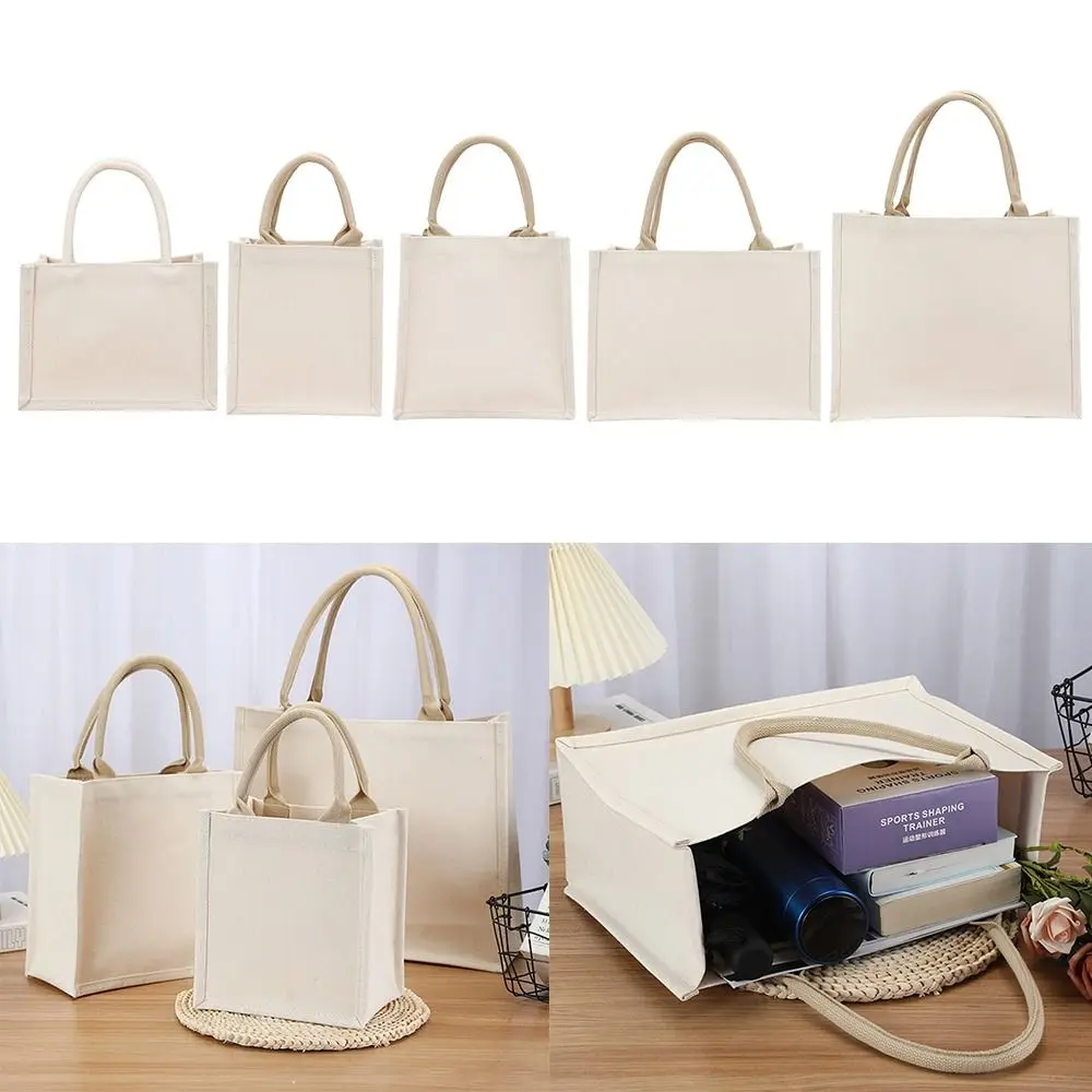 Reusable DIY Hand Drawn Canvas Bag Foldable Beige Blank Tote Sack Storage Bags Travel Handbag